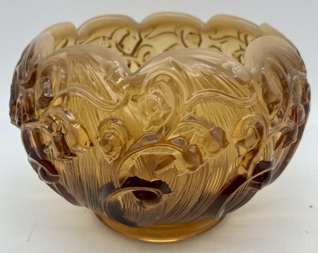 Fenton Glass Lily of the Valley Cameo Rose Bowl Topaz/Amber (1 of 8)