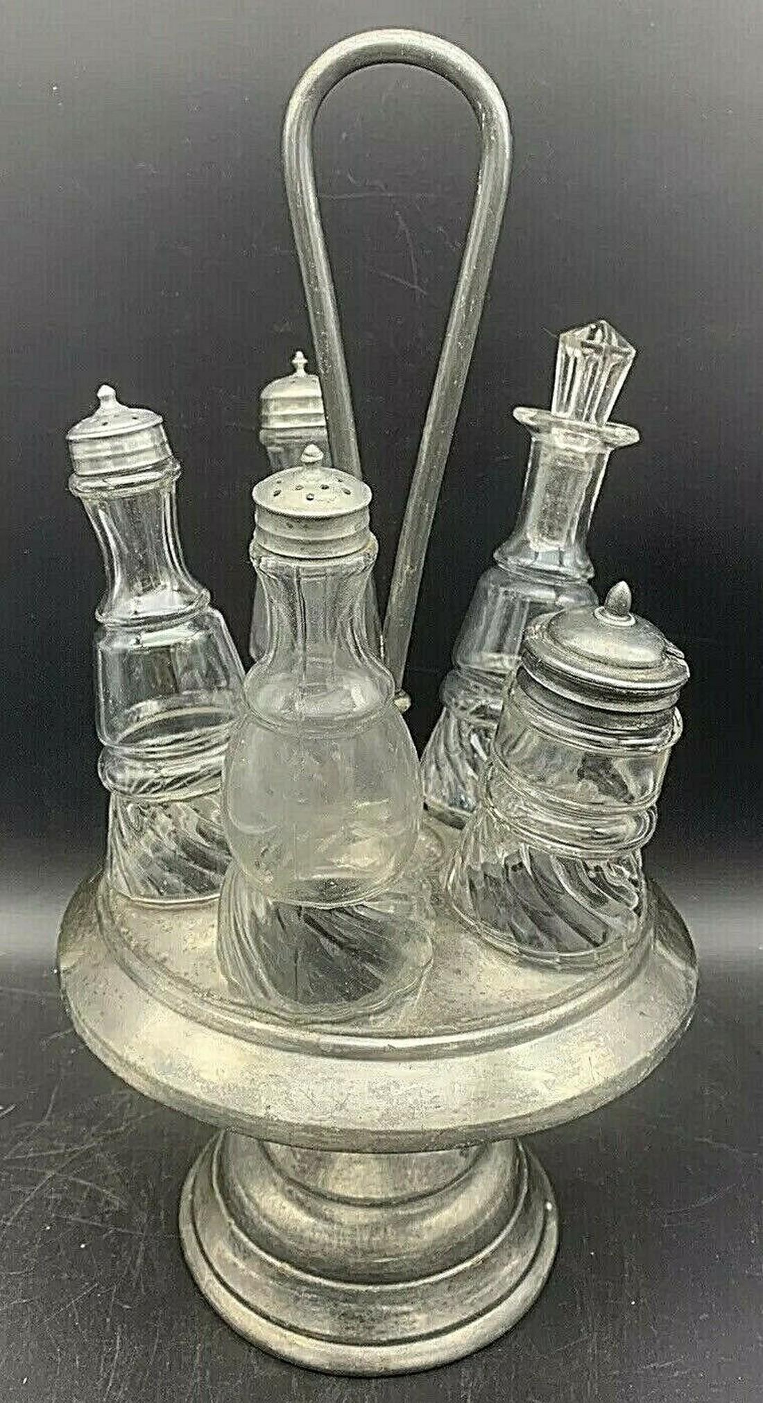 Ealry 1900's Castor Cruet Condiment Glass Set Eapg (1 of 9)
