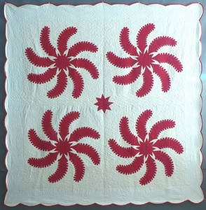 Fantastic, Antique, Red & White "Princess Feather" Quilt