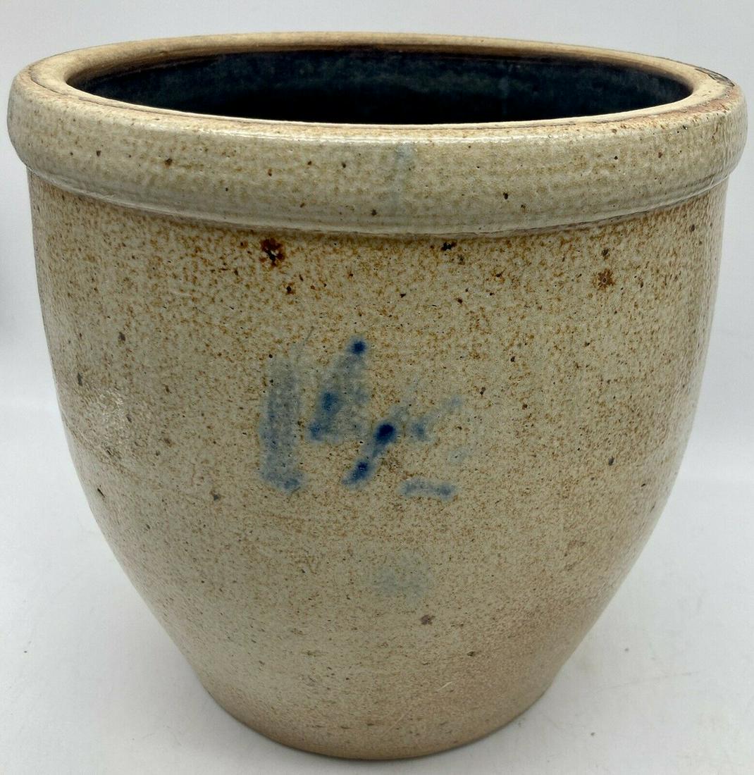 Primitive SALT GLAZED 1.5 GALLON STONEWARE CROCK BLUE COBALT (1 of 7)