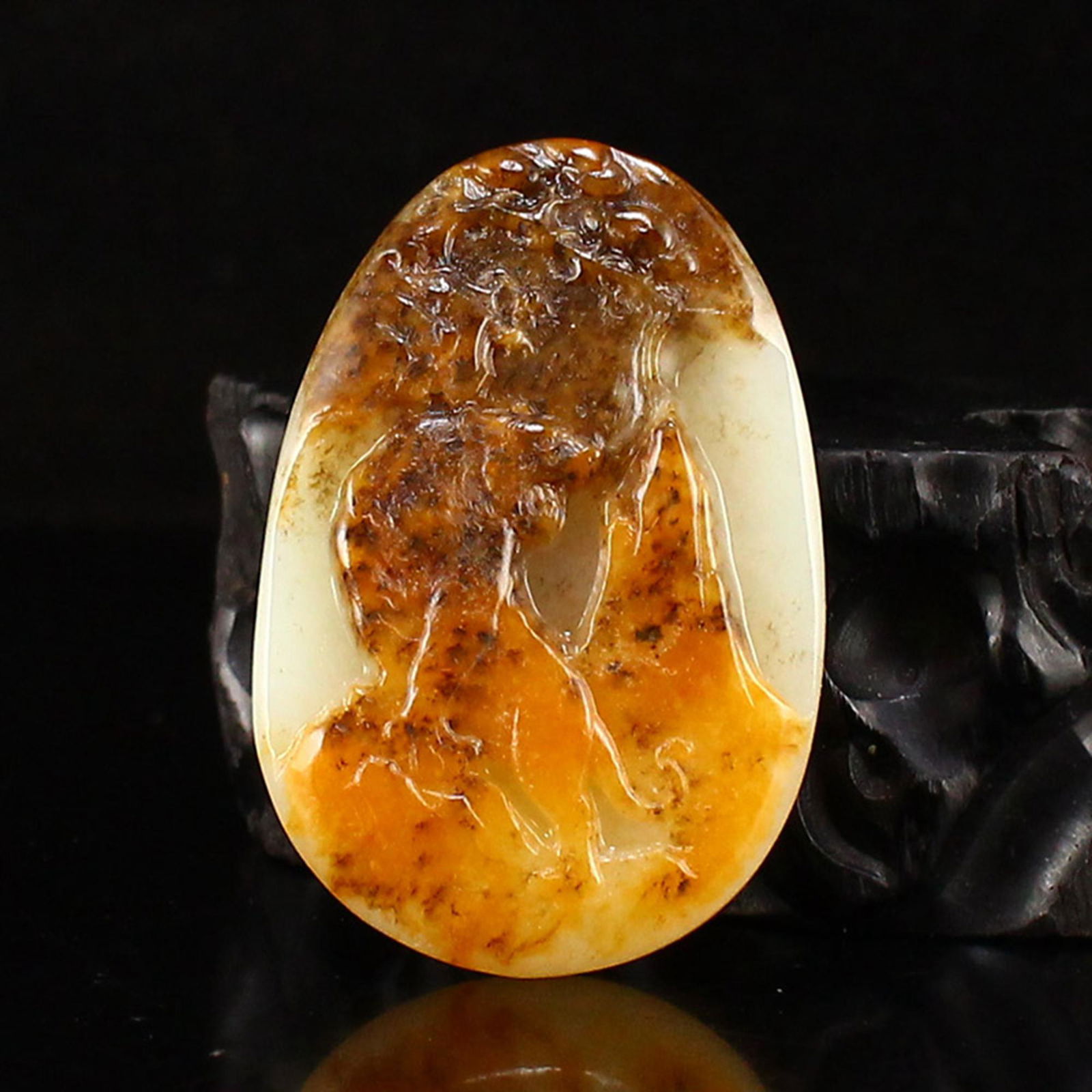 Chinese Natural Hetian Jade Tiger Pendant w Certificate (1 of 7)