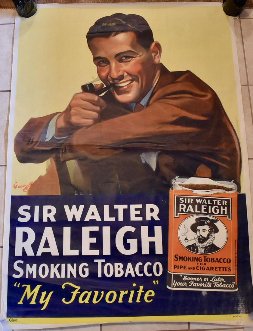 Sir Walter Raleigh Life Size Tobacco Advertising Canvas Banner, 1930s-1940s: Title: Sir Walter Raleigh Life Size Tobacco Advertising Canvas Banner, 1930s-1940s Description: Sir Walter Raleigh Life Size Tobacco Advertising Canvas Banner, 1930s-1940s by Crinnell Litho Co. Inc., 