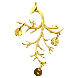 Jennifer Fisher 18k Yellow Gold Branch Pendant w/ J M S Initial: Jennifer Fisher 18k Yellow Gold Branch Pendant w/ J M S Initial Product details: 750 18K yellow gold Branch pendant with three small rounded coin like charms stamped with J, M, S on the front and