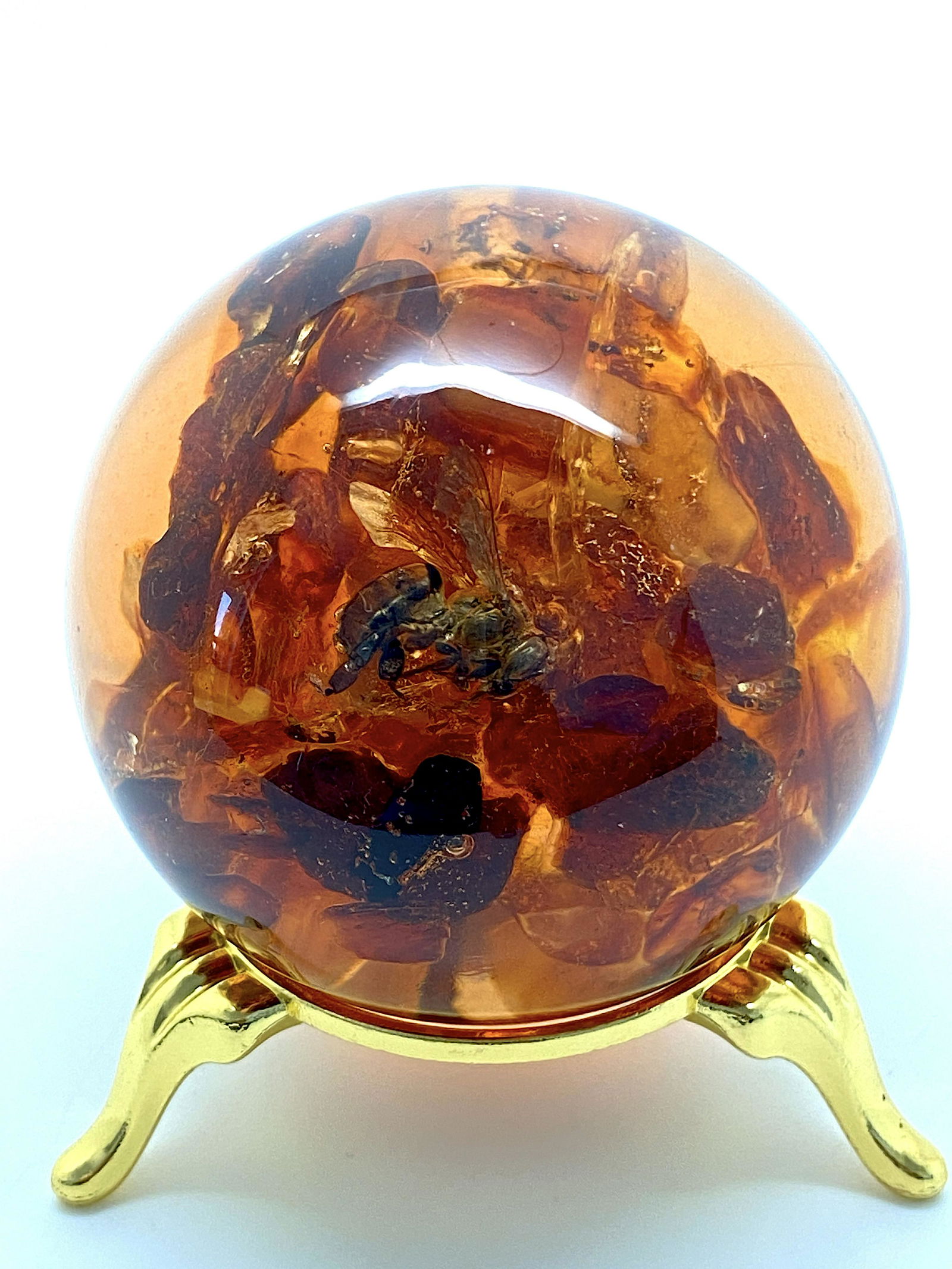 Unique and Remarkable Amber Ball on a pedestal with insect inclusion (1 of 9)
