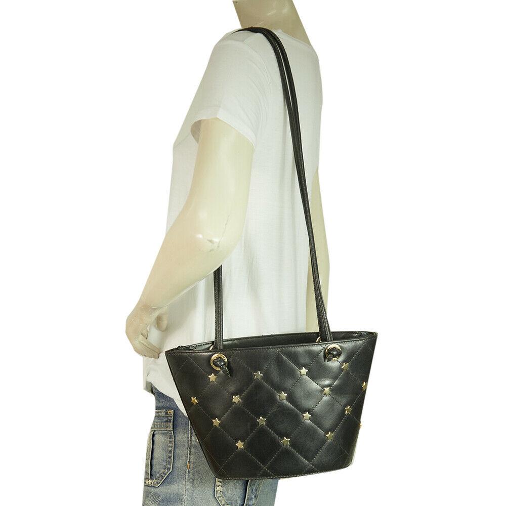 Escada Black Quilted Leather Gold Stars Shoulder Bag Handbag: Escada Black Quilted Leather Gold Stars Shoulder Bag Handbag Classic and really beautiful this Escada shoulder bag is such a fun piece! This beauty features black quilted leather with gold tone stars,