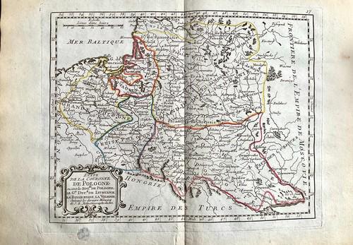 Poland & Lithuania 1780/81 scarce map by J. B. Nolin: Title: Poland & Lithuania 1780/81 scarce map by J. B. Nolin Date/Period: 1780/81 Materials: Hand colored copper plate engraved Size: 14 1/2 x 10 1/4” Shows the old large Polish-Lithuania commonw
