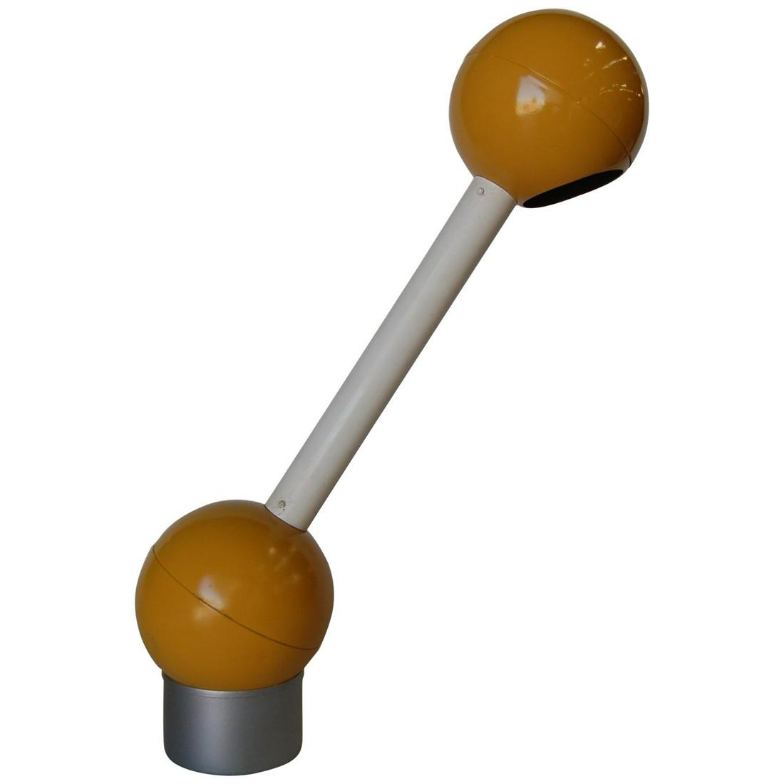 Yellow Double Ball Barbell Desk Table Lamp by George Kovacs: Modernist yellow and white metal adjustable barbell desk lamp by George Kovacs. Measures 22" high x 5" wide x 5". Details Creator George Kovacs (Maker) Dimensions Height: 22 in. (55.88 cm)Width: 5 in.