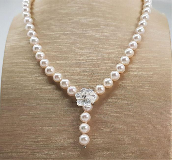 Top grade AAA 8x9mm Akoya Pearls - 925 Silver - Necklace (1 of 11)