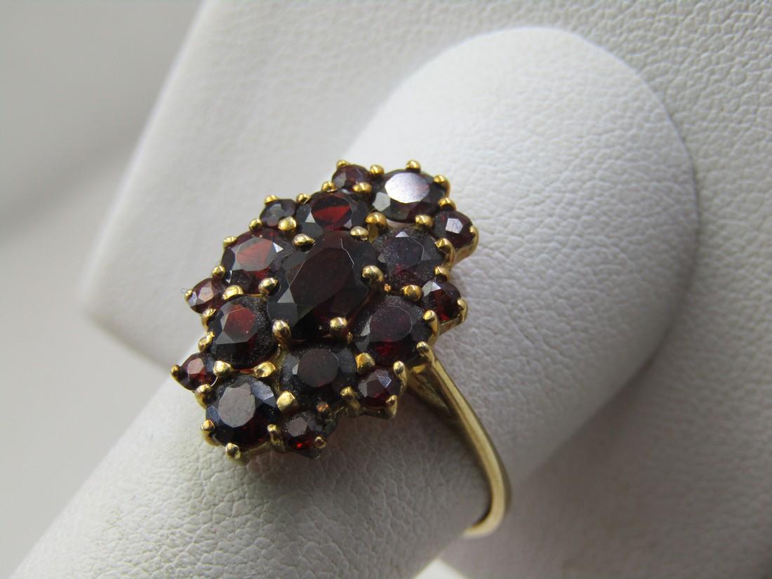 Vintage 14kt Red Tourmaline or Garnet Cluster Ring, Sz. 10, Signed (1 of 8)