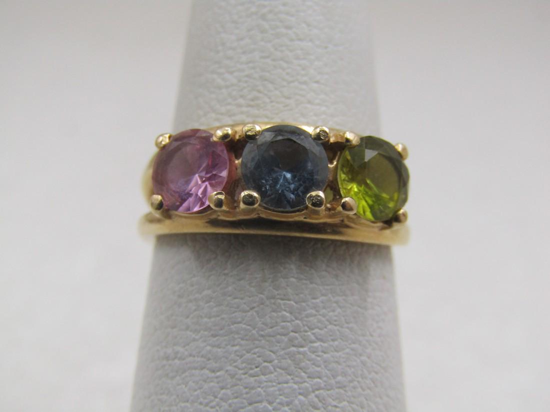 14KT Peridot, Topaz, Pink Sapphire Ring, Sz. 5, Signed KIN (1 of 7)