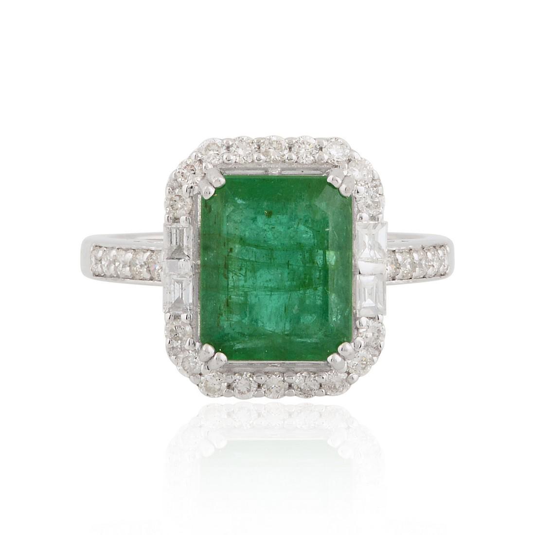 Zambian Emerald Ring 10k White Gold SI/HI Diamond (1 of 5)