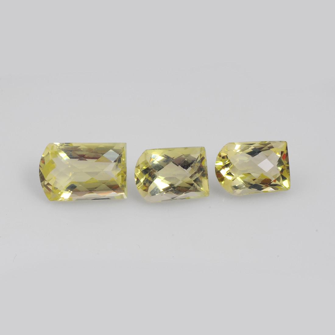 24.00 Carat Yellow Color Natural Fancy Lemon Quartz Loose Gemstone 3 Pieces: Title: 24.00 Carat Yellow Color Natural Fancy Lemon Quartz Loose Gemstone 3 Pieces Additional Information: Specification of Gemstone Stone : Lemon Quartz Shape : Fancy Size : 9H x 16L x 10W mm Color :
