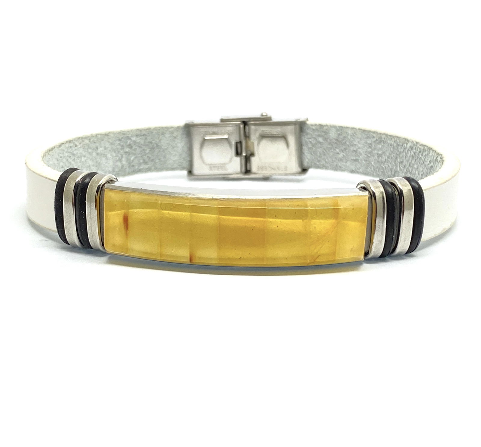 Exquisite Amber Bracelet with natural leather and stainless steel (1 of 9)