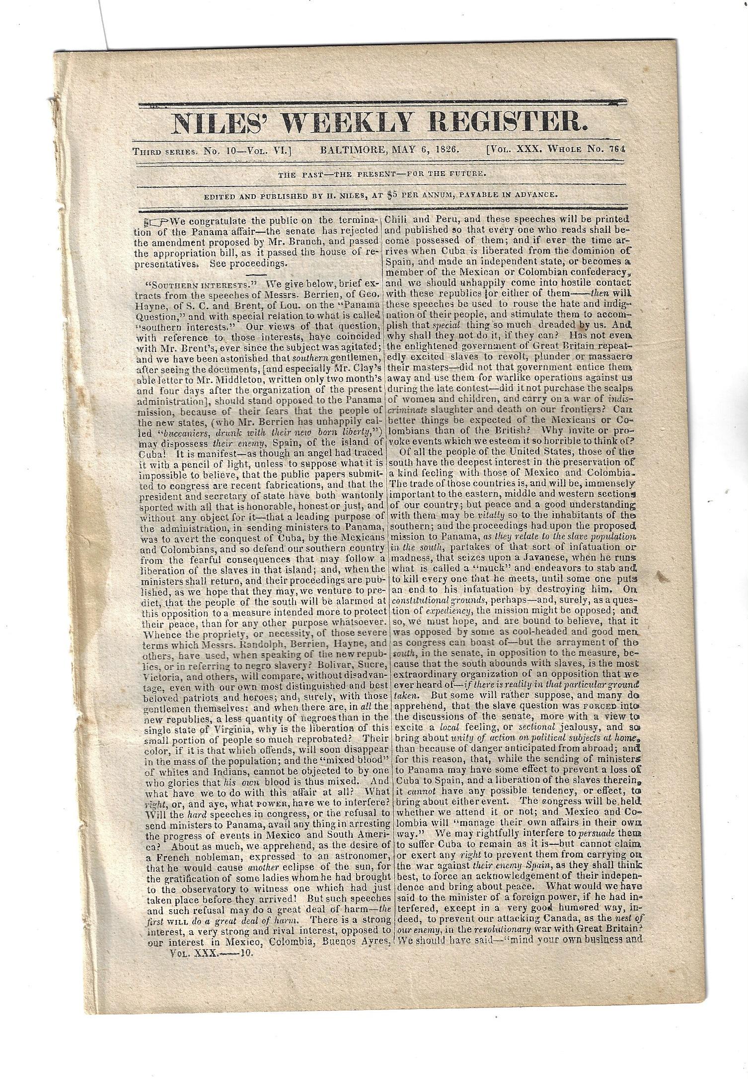 1826 Newspaper Panama Affair Us Interests (1 of 2)