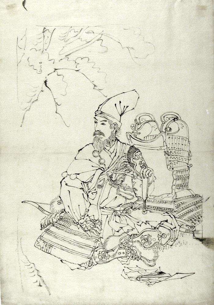Mizuno TOSHIKATA (fl. 1866-1908): Portrait of a warrior (original preparatory drawing for a (1 of 1)