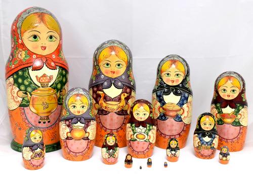 Matreshka: Matreshka. Traditional russian wooden nesting doll. Hand made, hand painted with artist’s signature. Sergiyev Posad, 15 pcs. Dimensions; 14 × 35 cm Reserve: $380.00 Shipping: Domestic: Flat-rate of
