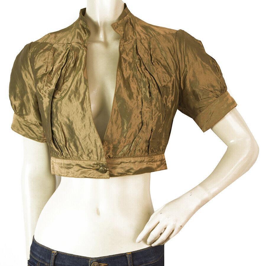 Nicole Miller Gold Bronze Cropped Cardigan Bolero Puff Sleeves Jacket size S (1 of 12)