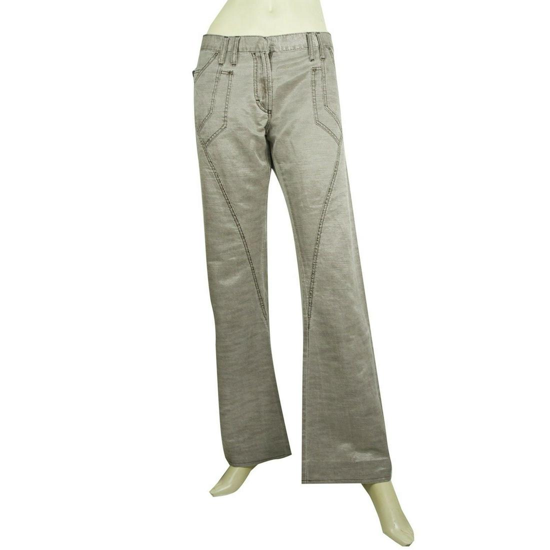 Just Cavalli Beige Shiny Bootcut Cotton Linen Trousers Pants size 44 (1 of 8)