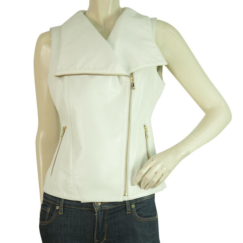 Jo Peters White Leather Side Gold tone Zipper Closure Top Gillet Cardi vest S: Jo Peters White Leather Side Gold tone Zipper Closure Top Gillet Cardi vest S Impressive and fun this white leather gillet top, is a free-spirited layer for your winter basics. Features gold tone side