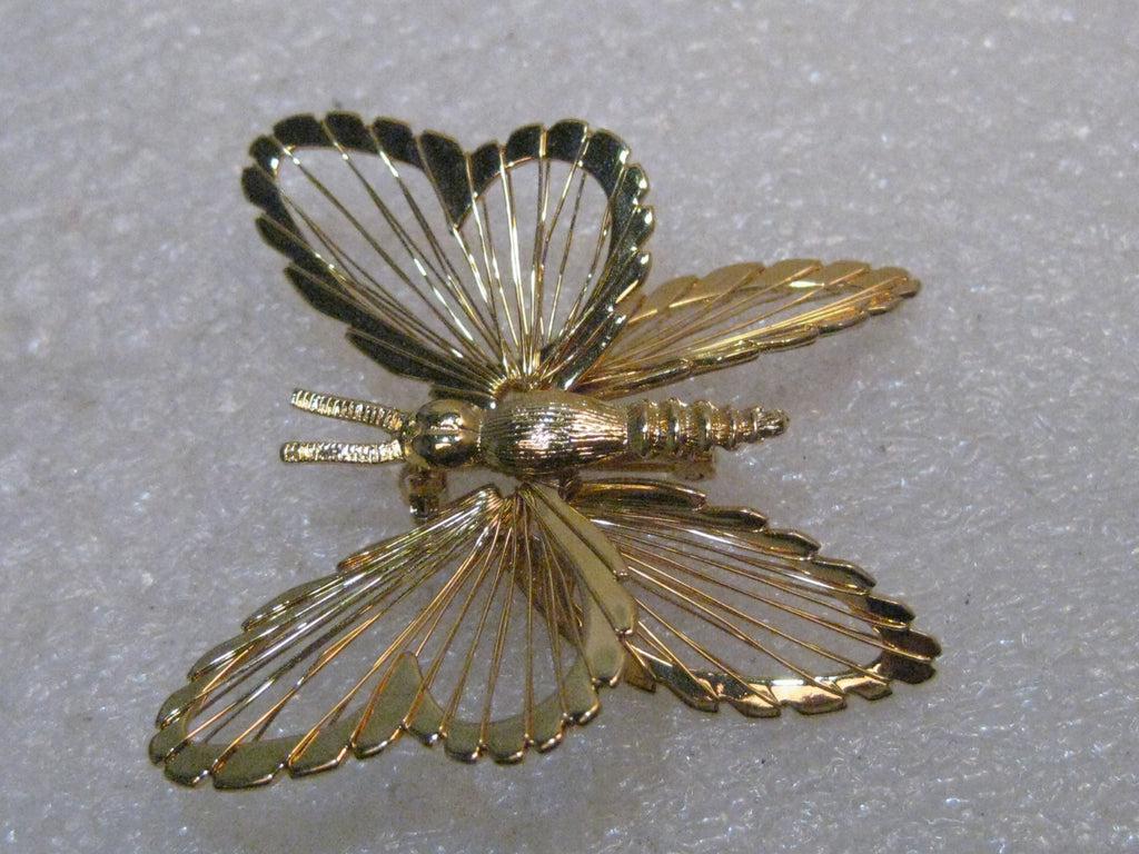 Vintage Monet Butterfly Brooch, Wired Gold Tone, 1960's, 1.5" Long (1 of 6)