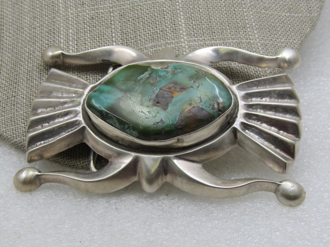 Vintage Sterling Southwestern Sandcast Turquoise Buckle, Signed EL, 1.5" belt (1 of 7)