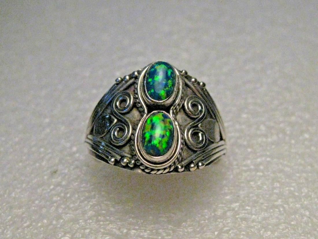 Southwestern Sterling Silver Opal Ring, Created, Cigar Band, Sz. 8, 3.90 gr. (1 of 7)
