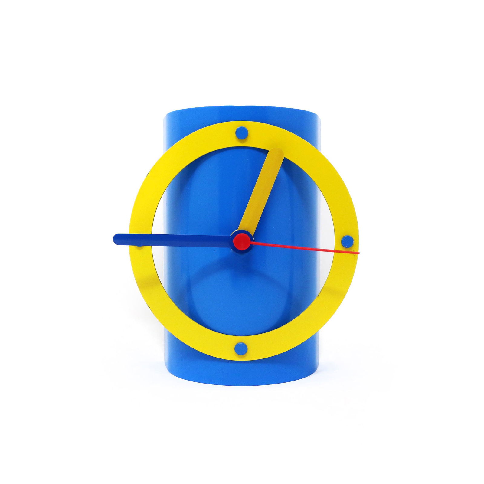 1980s Blue & Yellow Metal Desk Clock by Time Square (1 of 7)