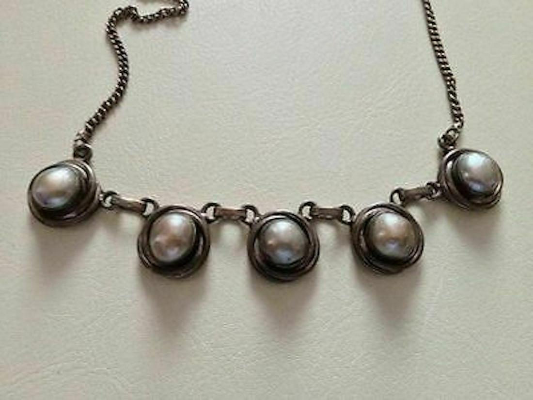 Sterling Silver Grey Pearl Bead Cabochon Necklace (1 of 10)