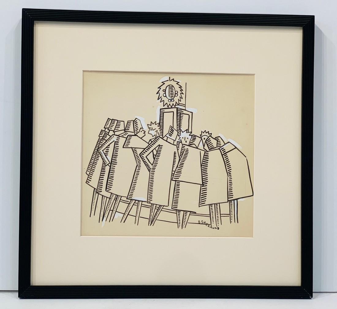 Early 20th c Barbara Shermund Cartoon Illustration: Title: Early 20th c Barbara Shermund Cartoon Illustration Date/Period: Early 20th c Dimension: 17 in. x 17 in. Additional Information: Famed NEW YORKER MAGAZINE female Illustrator. Satiriist of High S