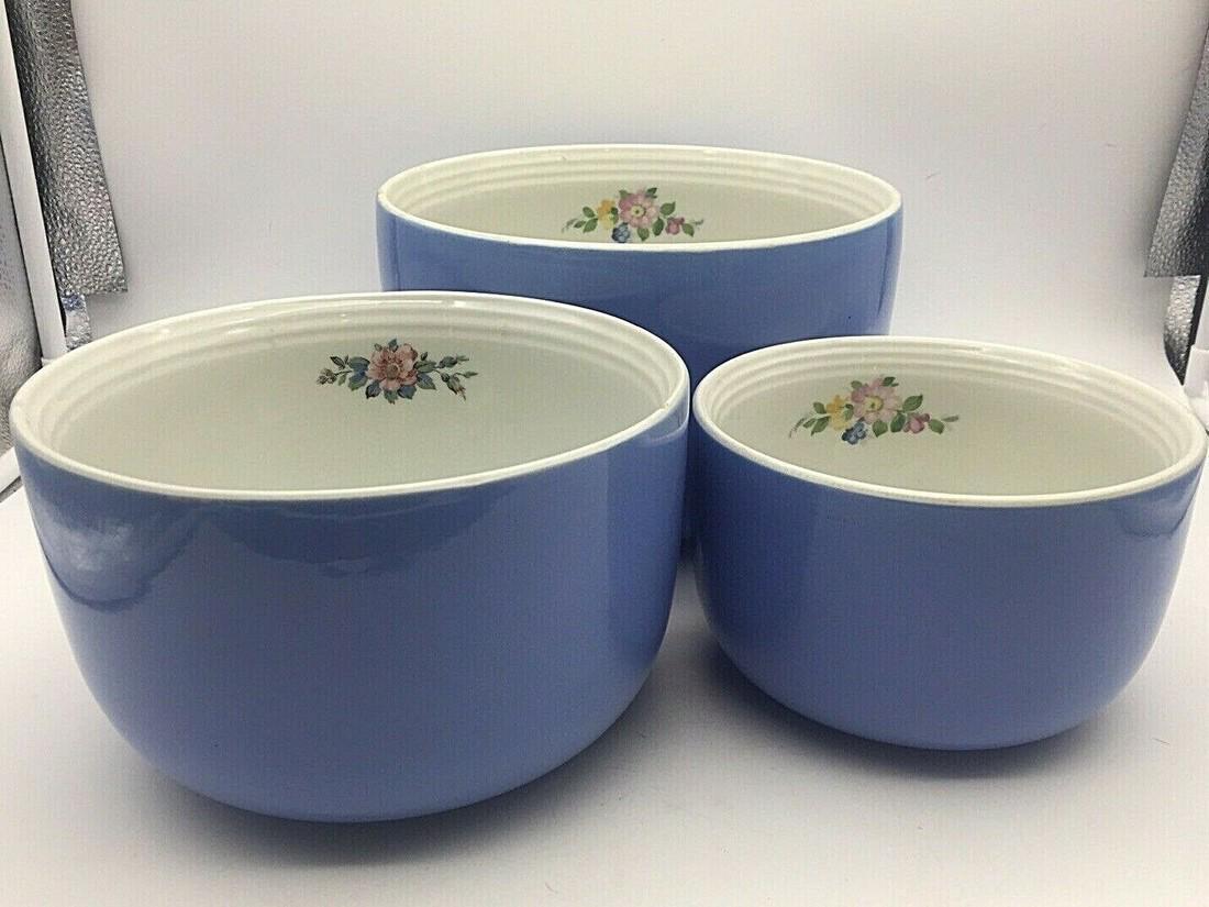 VINTAGE HALL SUPERIOR ROSE PARADE BLUE CADET NESTING MIXING BOWL SET OF 3 (1 of 5)