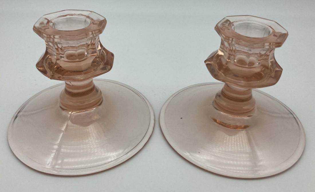 Vintage Pink Depression Glass Candlestick Holders (1 of 6)