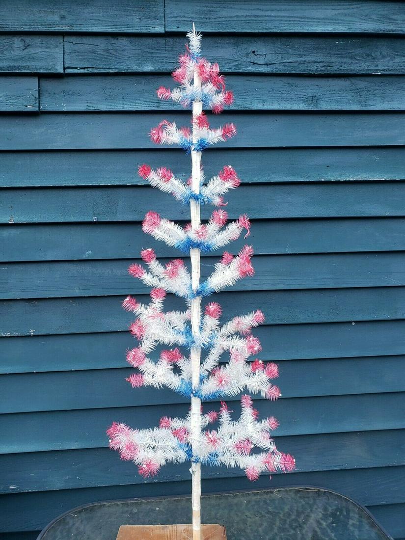 Rare Antique patriotic feather tree 1950 goose feather 54" red white blue (1 of 10)