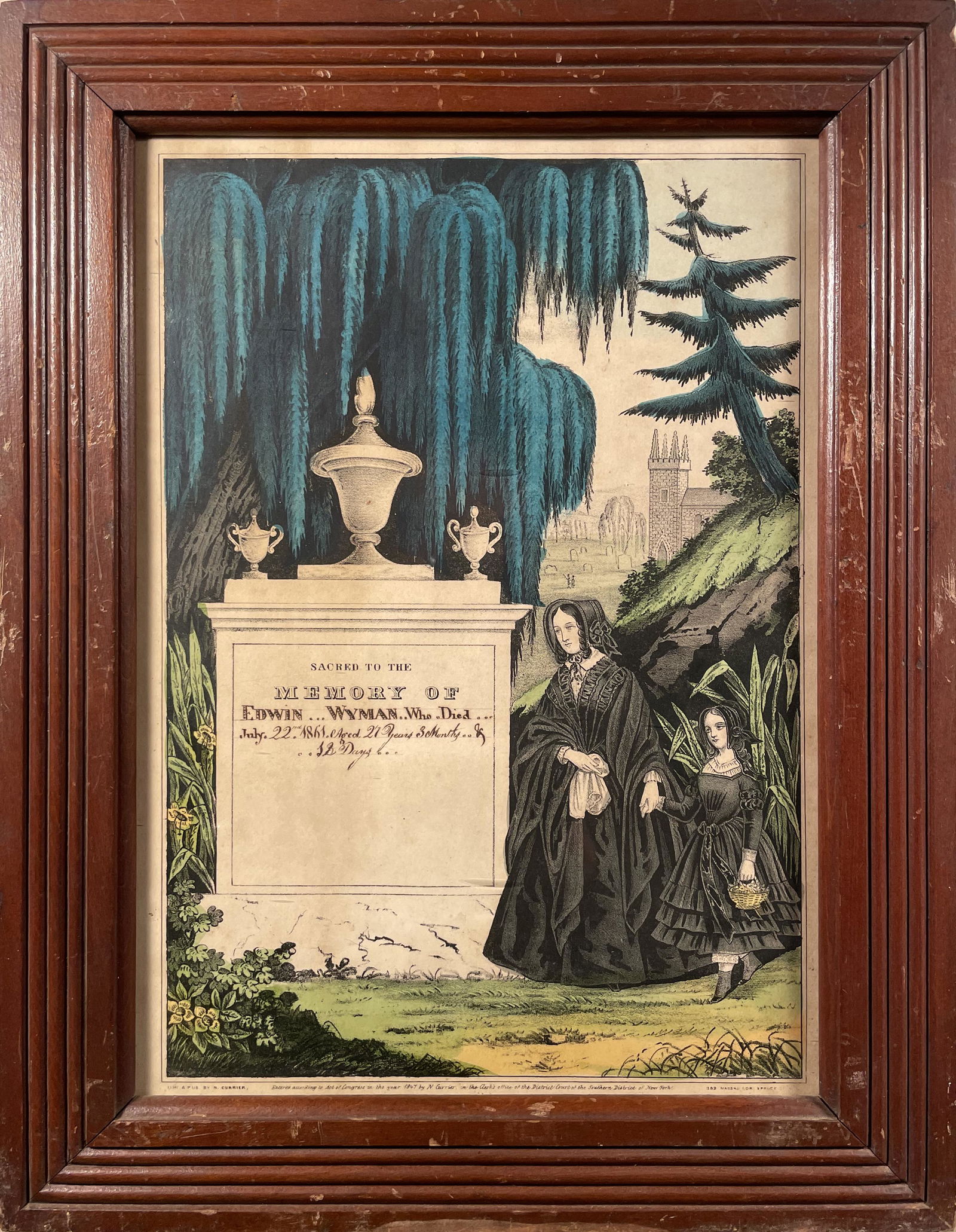 Hand Painted Print Currier/Kellogg Print Edwin Wyman, 1860s (1 of 4)