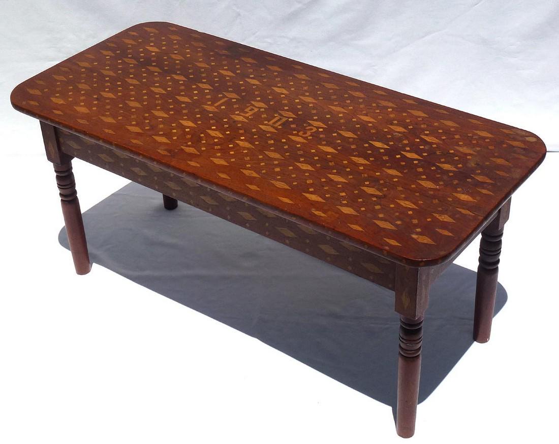 Beautiful, detailed Marquetry coffee table dated 1903 (1 of 14)