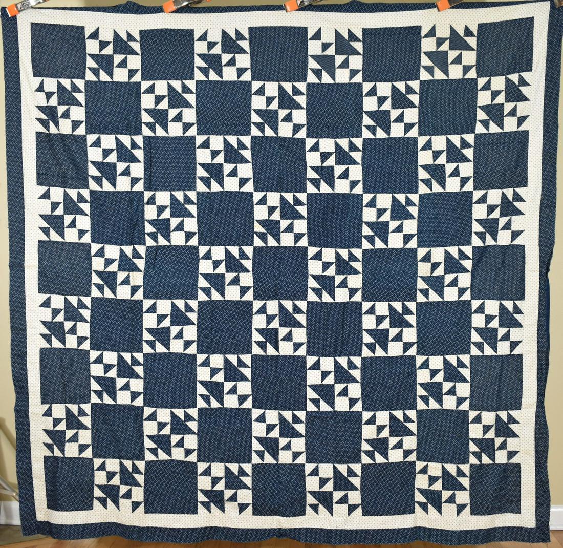 1880's Indigo Blue Hourglass Quilt Top (1 of 7)