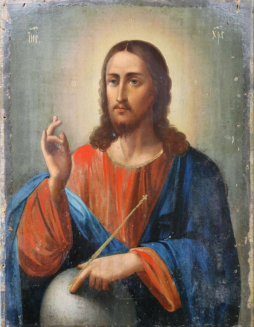 ANTIQUE 19c HAND PAINTED RUSSIAN ICON OF THE CHRIST THE RULER: RUSSIAN ANTIQUE 19c ORTHODOX ICON OF THE CHRIST SIZE ;H : 16 x 12 1/4 INCHES(41 x 31 cm). Reserve: $1,995.00 Shipping: Domestic: Flat-rate of $40.00 to anywhere within the contiguous U.S. Internationa