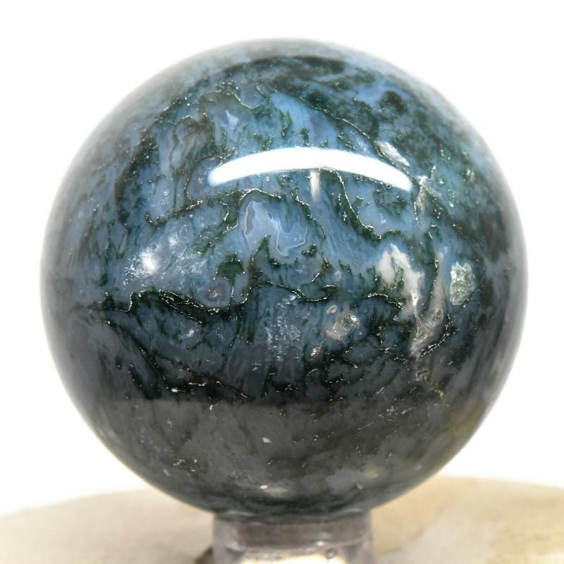 Moss agate stone green sphere ball mineral sparkling (1 of 5)