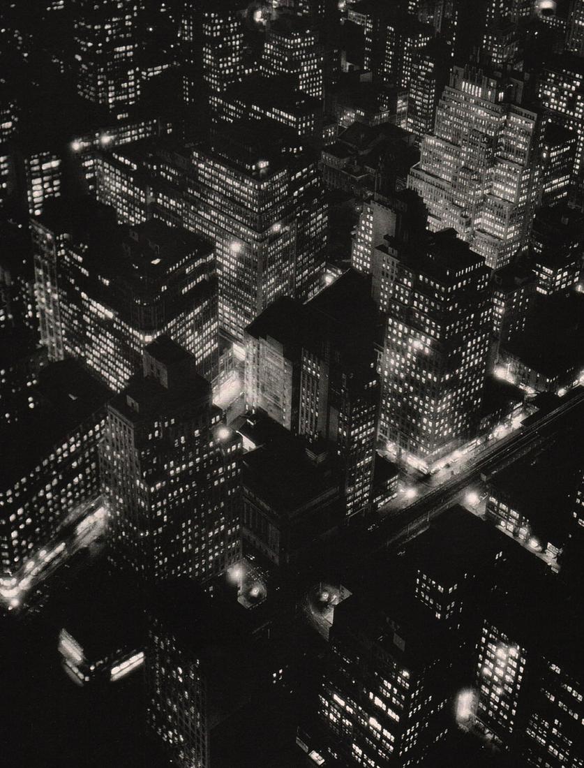 BERENICE ABBOTT- New York at Night: Artist: BERENICE ABBOT Print Title: New York at Night Medium: Photo-lithograph Printed in: Italy, 2000s Image Size: approx. 10 x 8.5” Berenice Abbott(1898 – 1991),was an American photograp