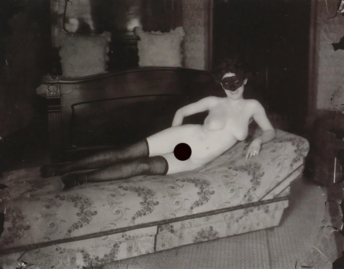 E. J. BELLOCQ - Storyville Prostitute, reclining, ca 1912: Artist: E. J. BELLOCQ Print Title: Storyville Prostitute, reclining, ca 1912 Medium: Photoengraving Printed 1980s in the USA Image size (inches) approx. 6 x 7 .5” John Ernest Joseph Bellocq (187