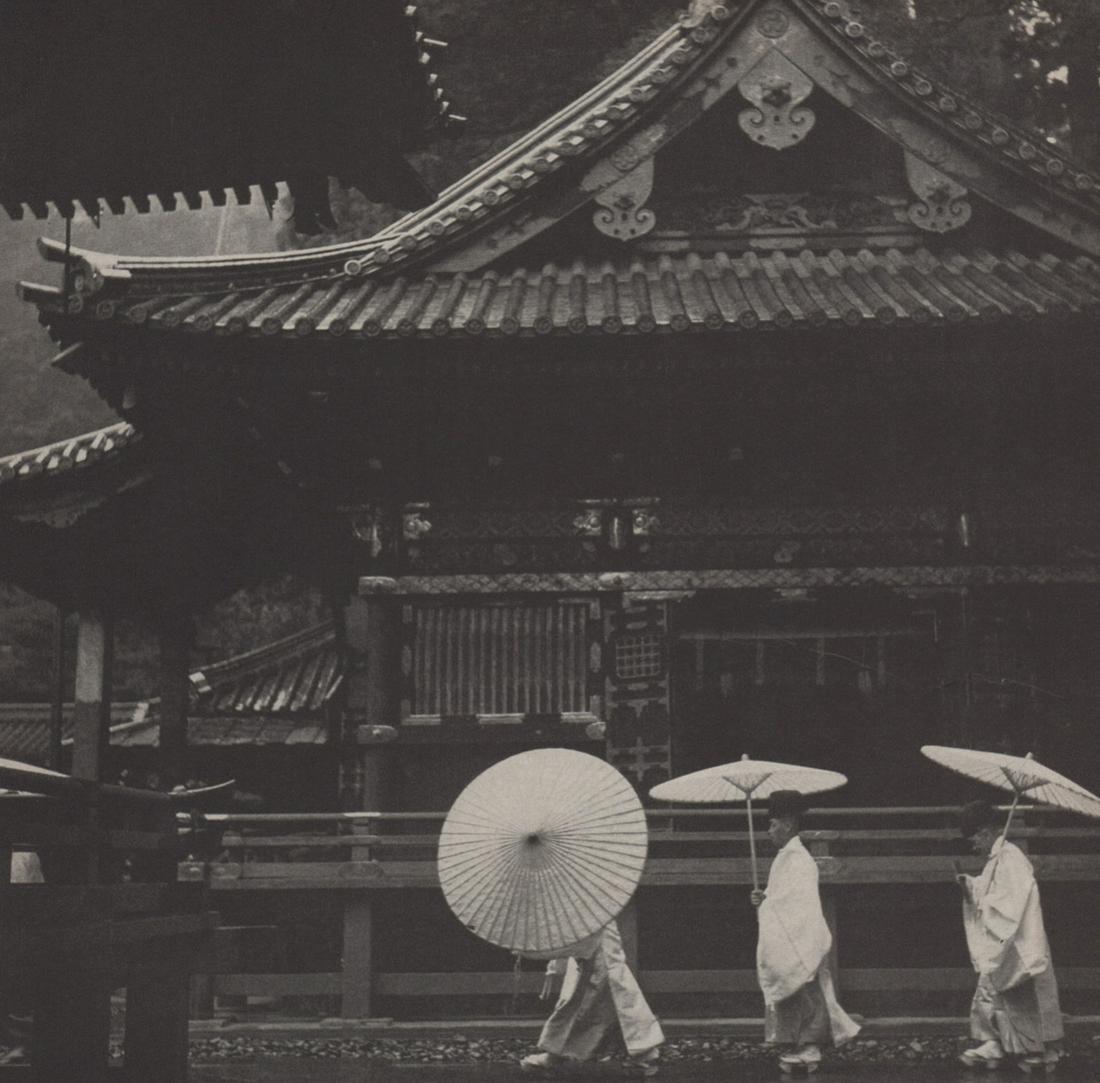 HORACE BRISTOL - Nikko Temples in the Fog: Artist: HORACE BRISTOL Print Title: Nikko Temples in the Fog Medium: Vintage Photoengraving on Matte Paper Printing Date: 1950s Printed in USA Image Size: 8 X 8” Reserve: $30.00 Shipping: Domes