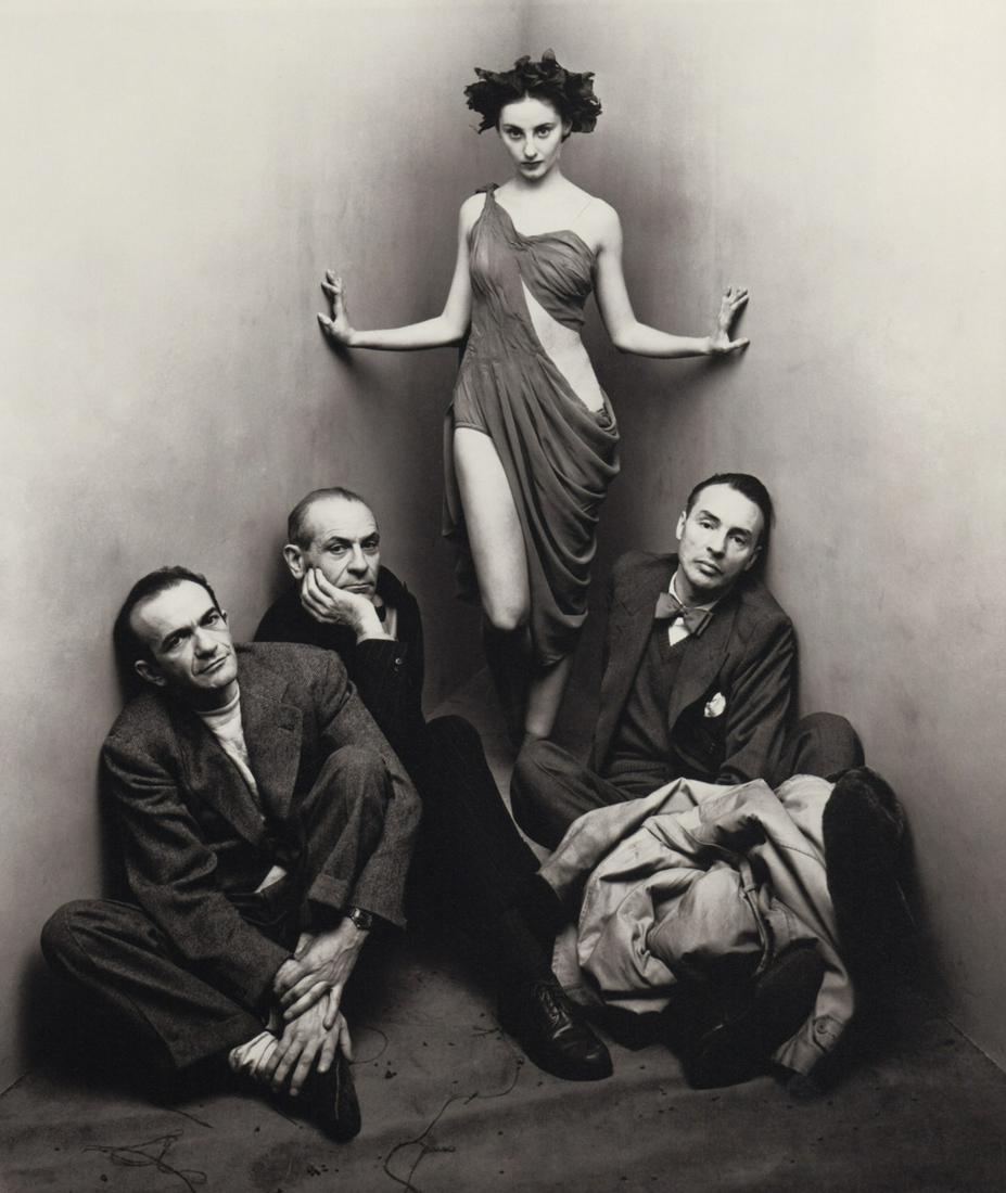 IRVING PENN - Ballet Society, w George Balanchine, NY, 1948: Artist: IRVING PENN Print Title: Ballet Society, w Corrado Cagli, Vittorio Rieti, Tenaquil Le Clercq, and George Balanchine, NY, 1948 Medium: Quad-tone Photoengraving Printed 1990’s in the US Im