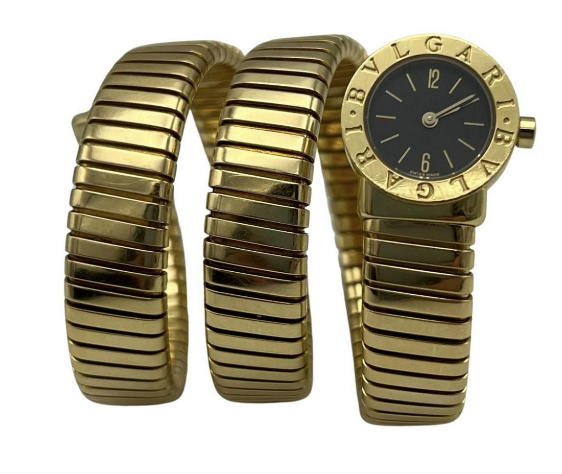 Vintage Bulgari Yellow Gold Black Dial Serpenti Tubogas Wrap Around Wristwatch (1 of 15)