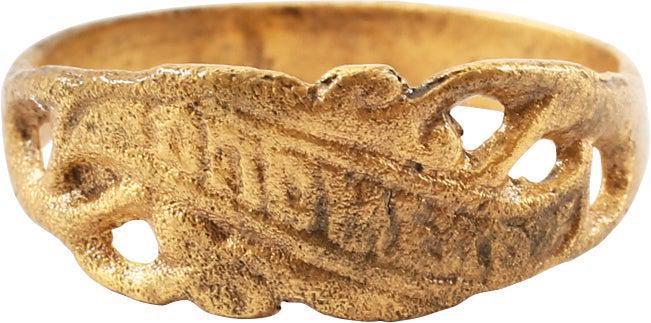 EASTERN EUROPE WEDDING RING. 19TH CENTURY, SZ 8 3/4: 3.4mm flat face band expanding to the bezel which is comprised of a banner with "HOPE" in Cyrillic script. Minor wear but excellent with the 24karat gold surface restored for modern wear. Reserve: $70