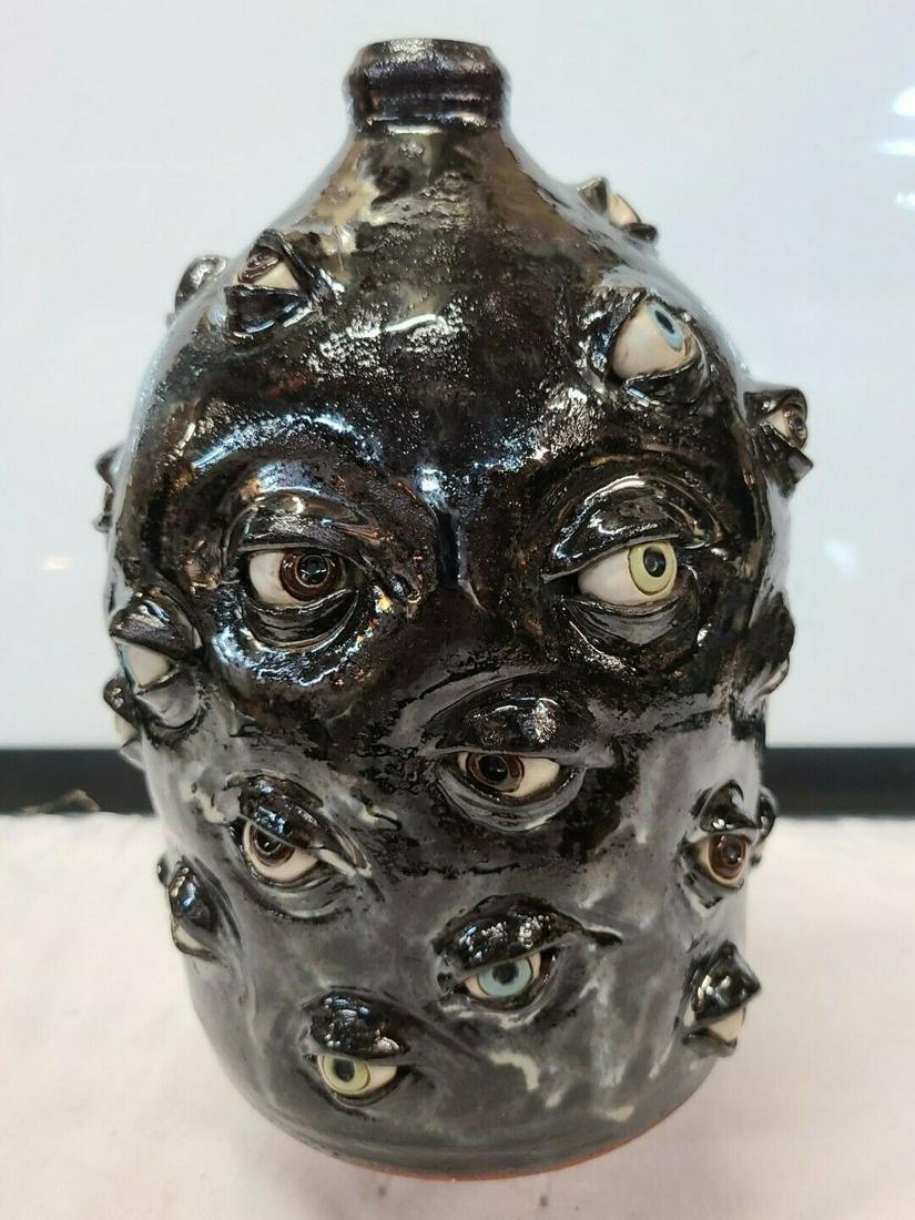Lynn & Albert Walton - Brown Spit Glazed "Myriad of Eyes" Face Jug (1 of 7)