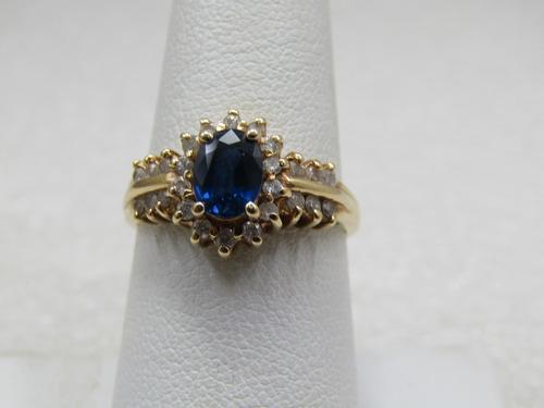 Vintage 14kt Sapphire & Diamond Ring, Signed Exquisite, Sz. 7.75 (1 of 8)