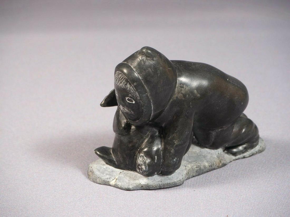 Signed Inuit Native American Soapstone man fish seal Canada Mary 1979 (1 of 5)