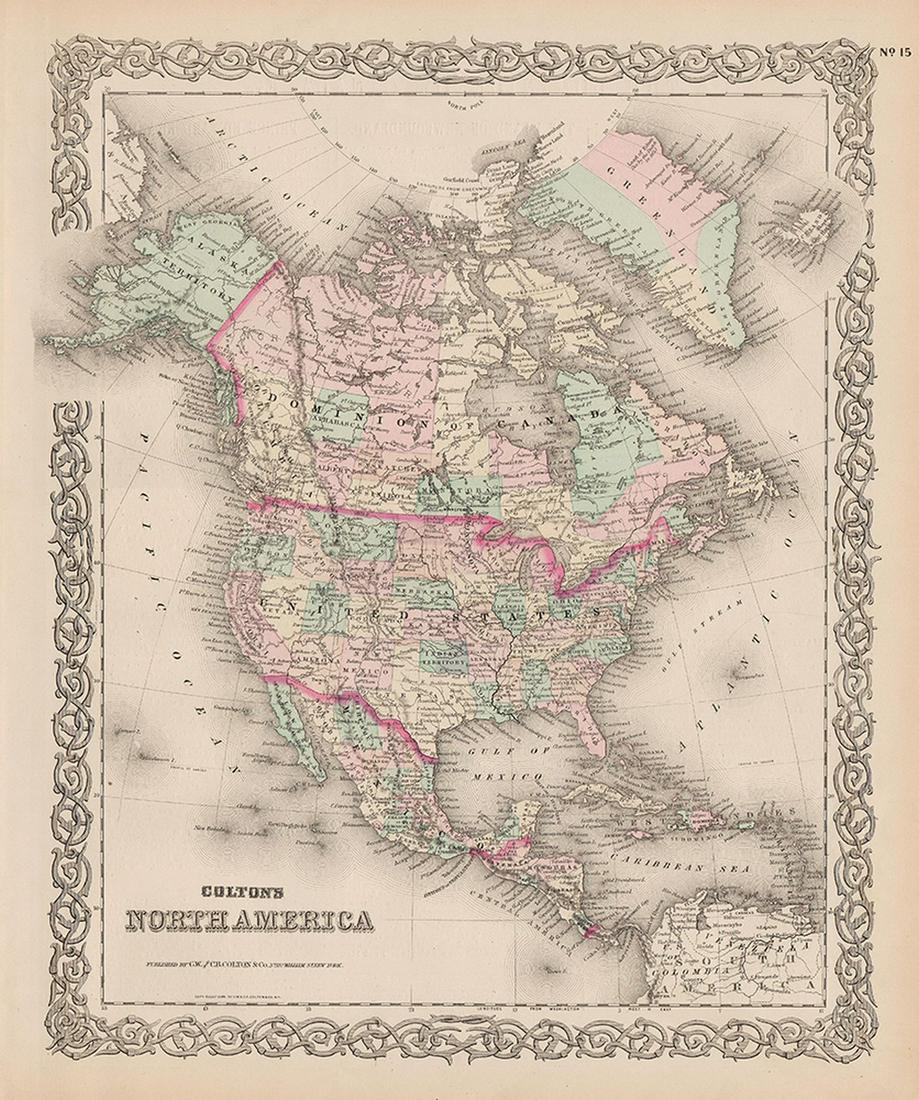 Map of N. America from scarce Colton atlas (1 of 5)
