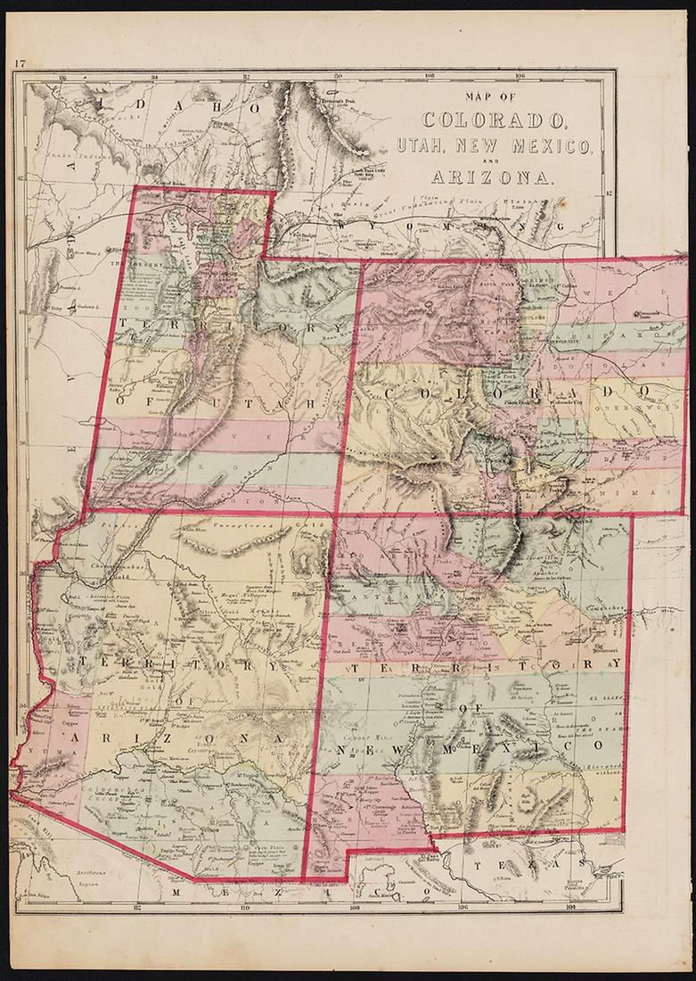 Scarce Hardesty map of Southwest US, 1875 (1 of 4)