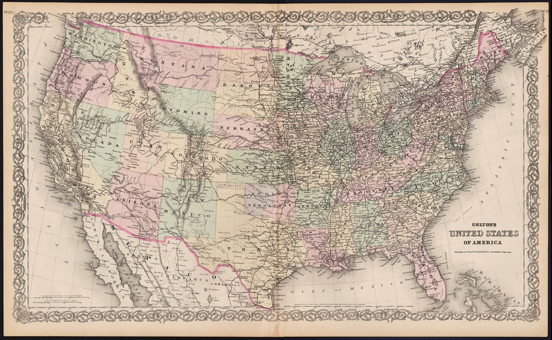 Scarce & large map of United States, Colton 1876 (1 of 4)