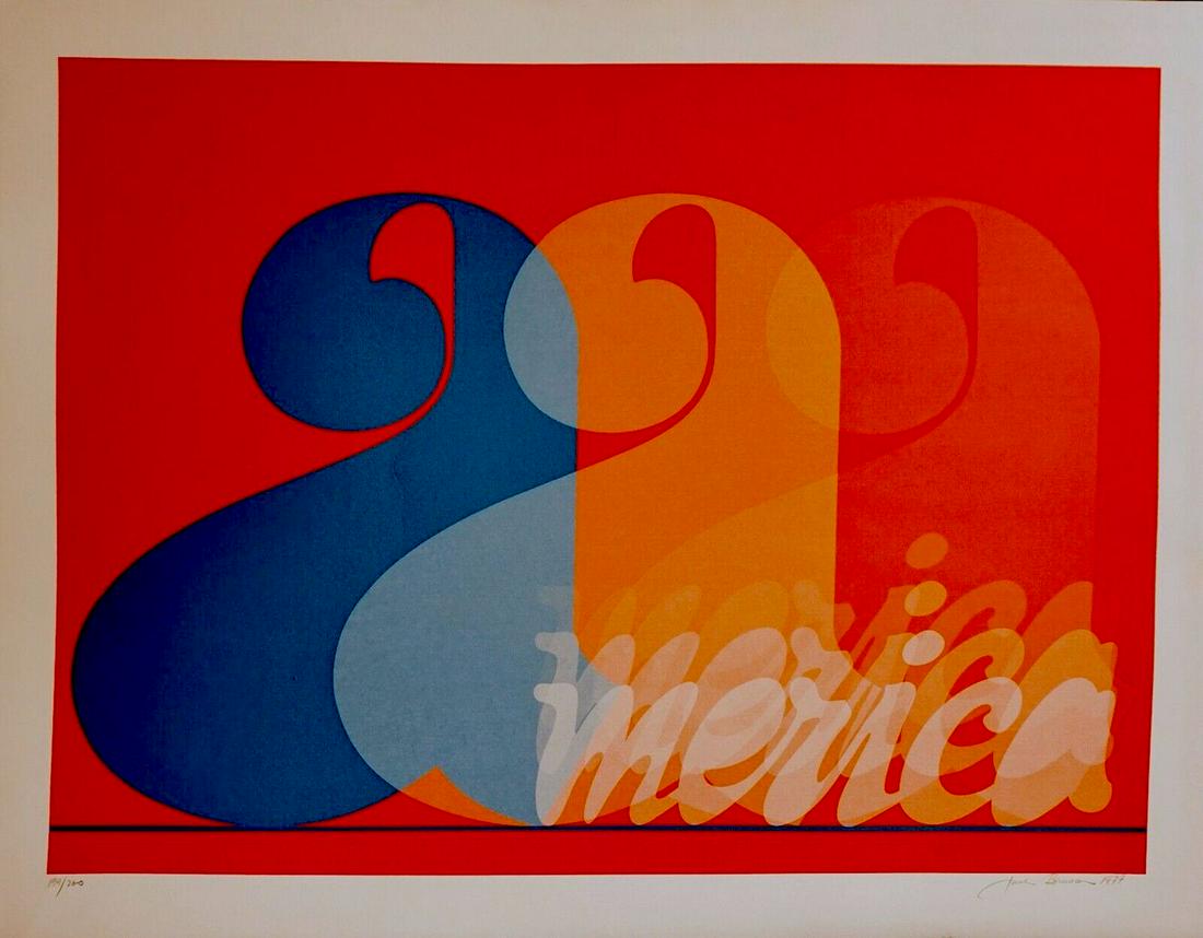 Jack Brusca: Jack Brusca America: Artist: Jack Brusca Title: America Year: 1977 Dimensions: 22 in. by 33.5 in. Edition: From the limited edition of 200 Medium: Seilkscreen Condition:<